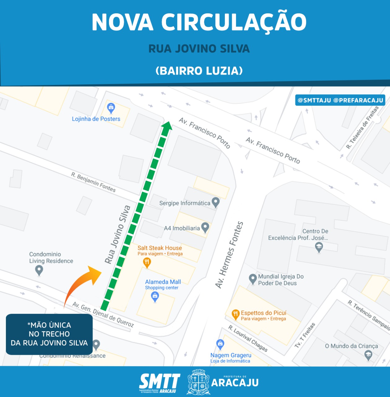 SMTT muda circulação da rua Jovino Silva, no Luzia, a partir desta terça-feira, 12 - SMTT Aracaju
